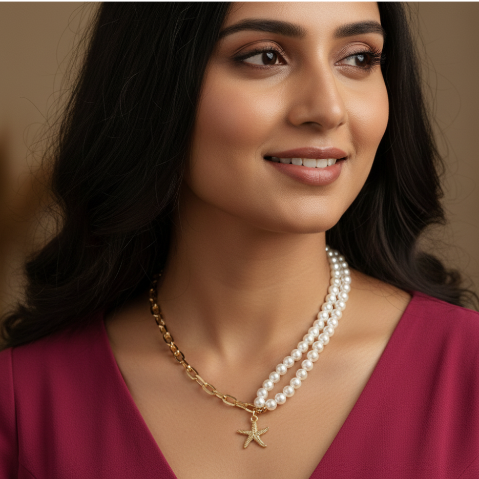 Anti Tarnish Pearl Link Chain Necklace