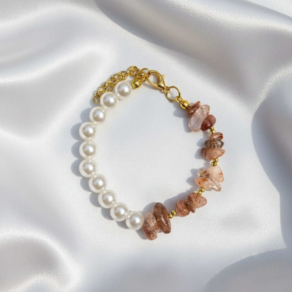 Elegant Pearl & Imitation Stone Chip Bracelet – Golden Anti-Tarnish Fashion Jewellery