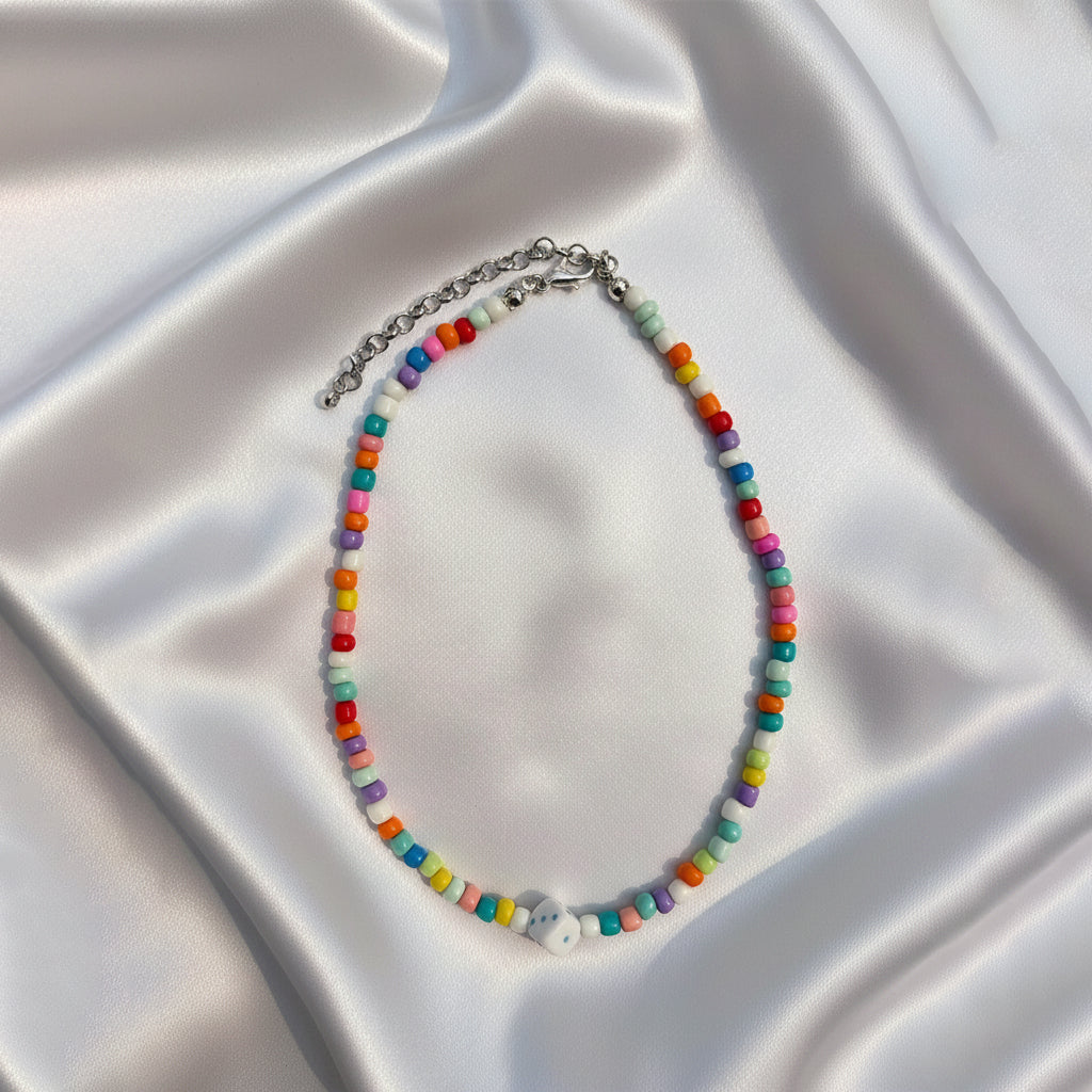 Saraura Colourful Beaded Necklace with Dice Charm