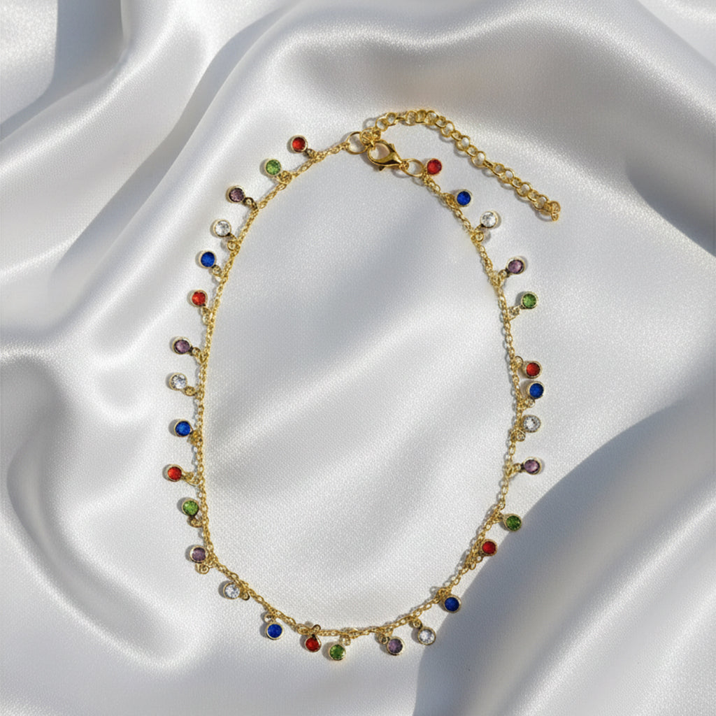 Saraura Multiple Stone Dangle Anti-Tarnish Chain Necklace