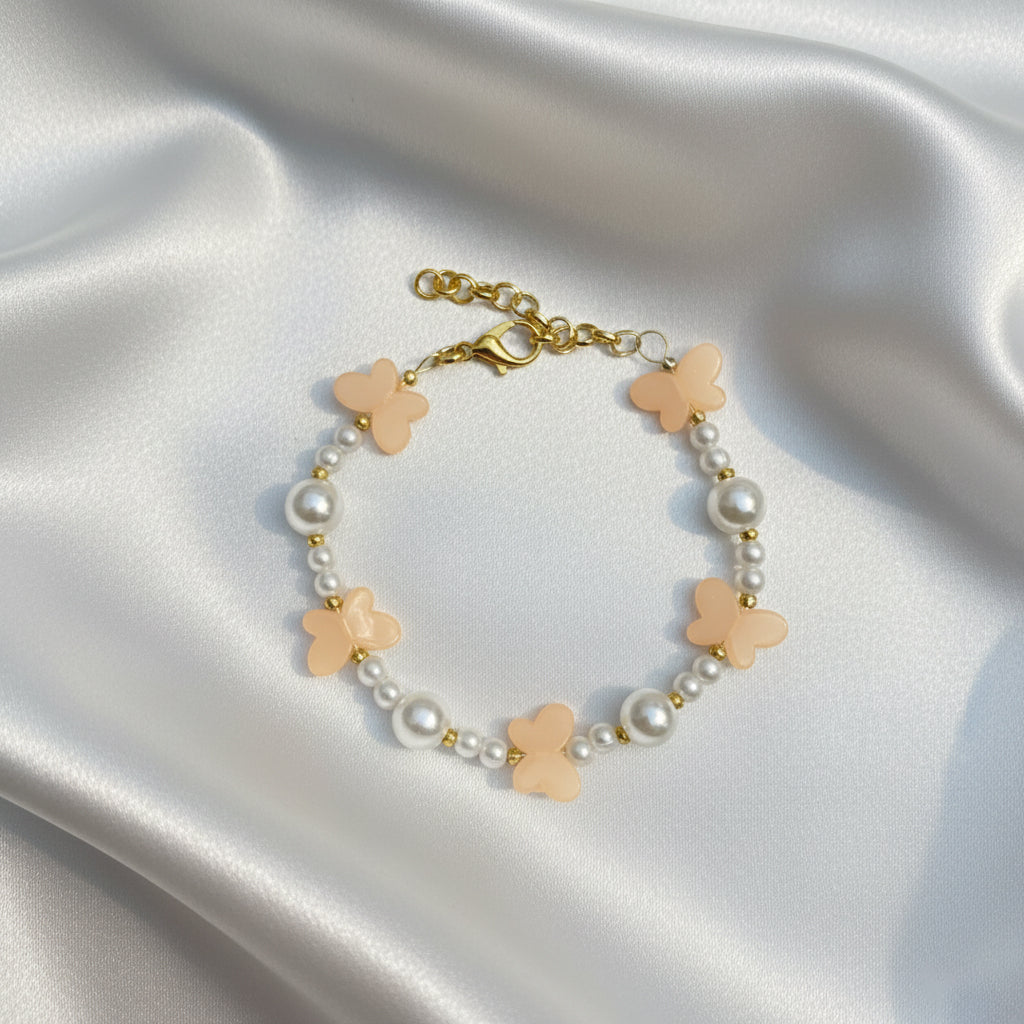 Butterfly Charm Bracelet | Aesthetic Handmade Pearl & Pastel Bead Jewelry with Anti-Tarnish Chain | Ideal Gift
