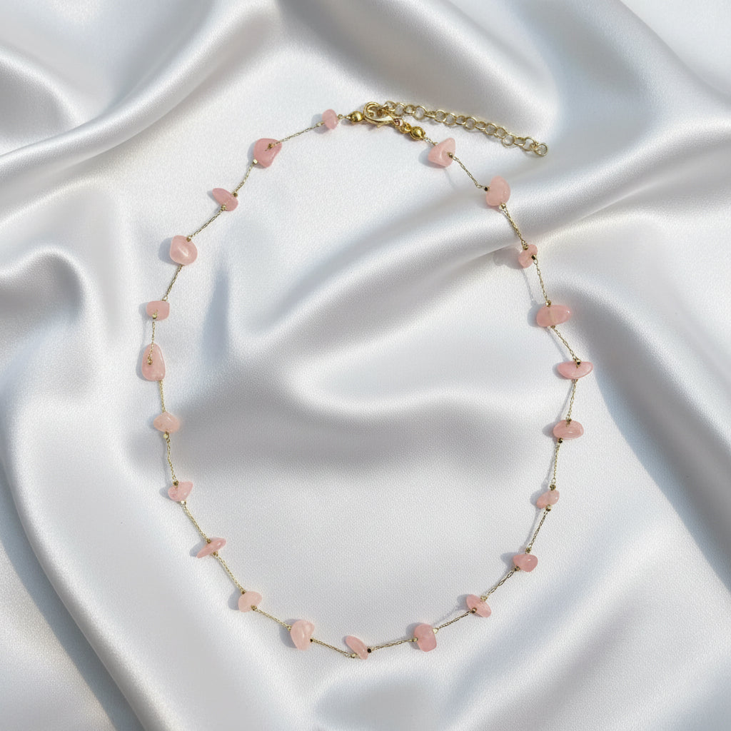 Saraura Pink Stone Chip Aesthetic Anti-Tarnish Necklace