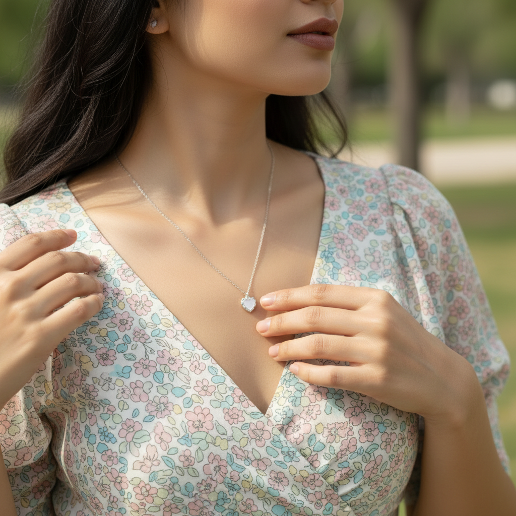 Anti Tarnish Silver Heart Pendant Minimal Chain Necklace for Women