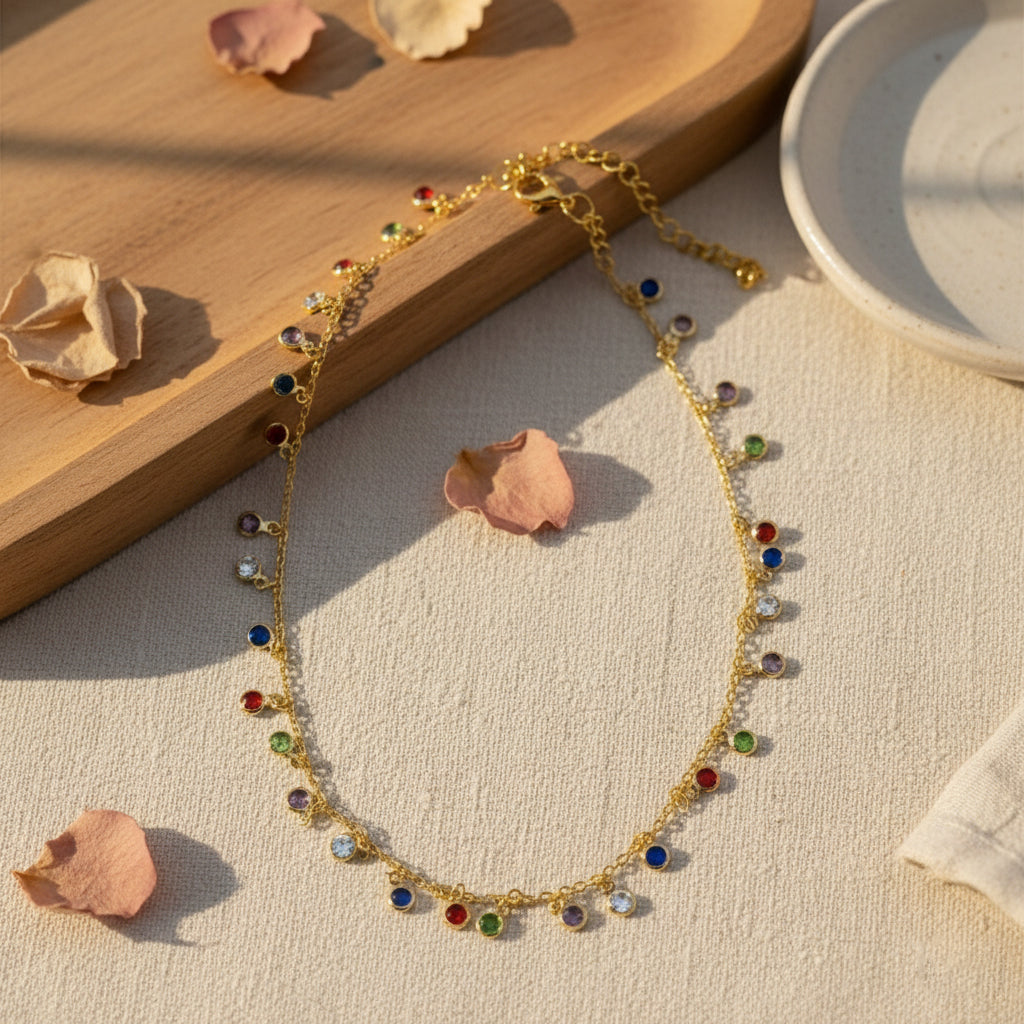 Saraura Multiple Stone Dangle Anti-Tarnish Chain Necklace