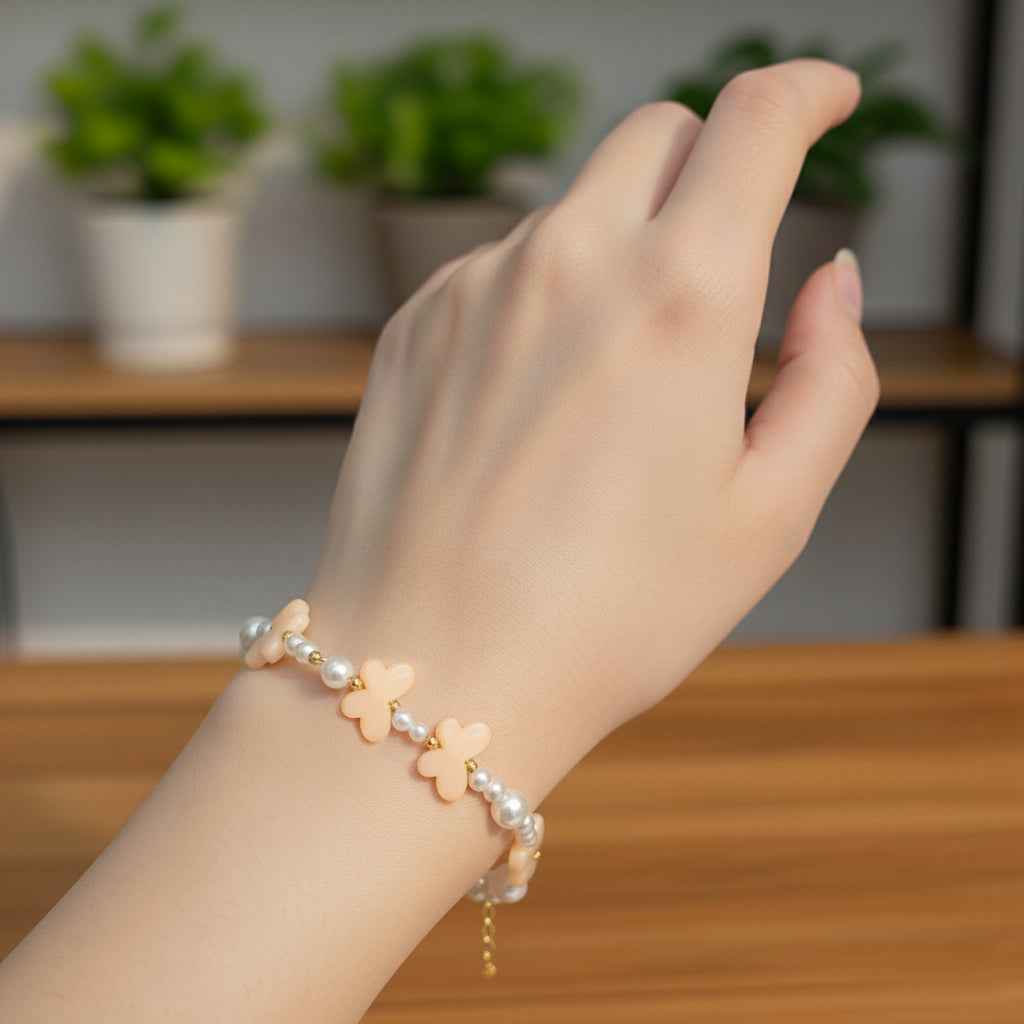 Butterfly Charm Bracelet | Aesthetic Handmade Pearl & Pastel Bead Jewelry with Anti-Tarnish Chain | Ideal Gift