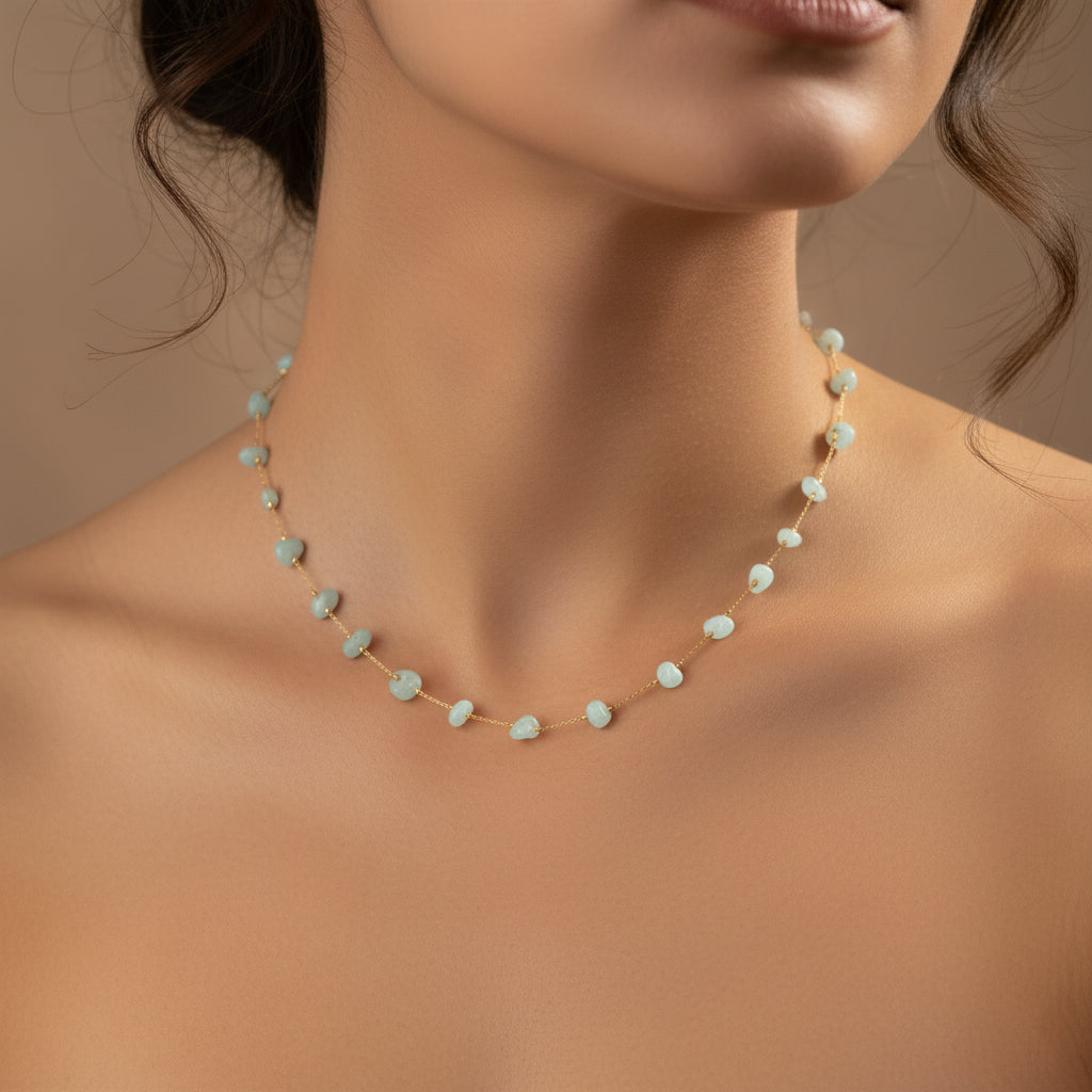 Saraura Aqua Stone Chip Aesthetic Anti-Tarnish Necklace