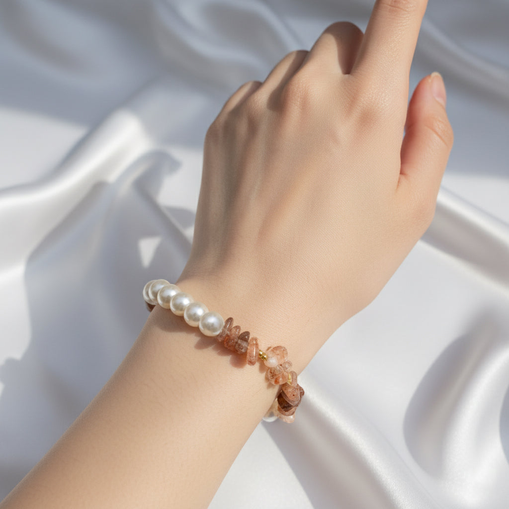 Elegant Pearl & Imitation Stone Chip Bracelet – Golden Anti-Tarnish Fashion Jewellery