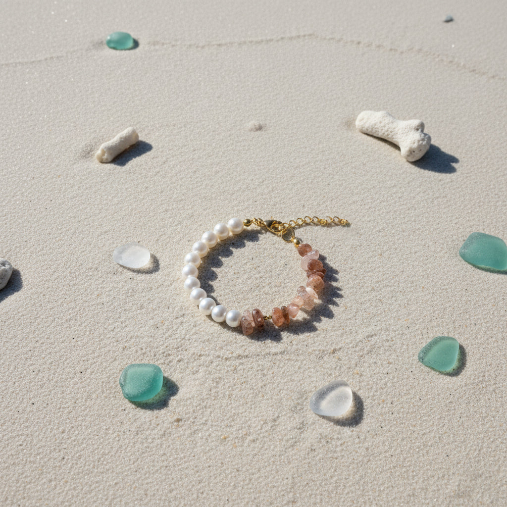 Elegant Pearl & Imitation Stone Chip Bracelet – Golden Anti-Tarnish Fashion Jewellery