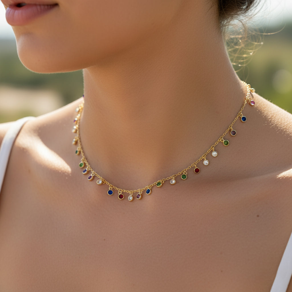 Saraura Multiple Stone Dangle Anti-Tarnish Chain Necklace