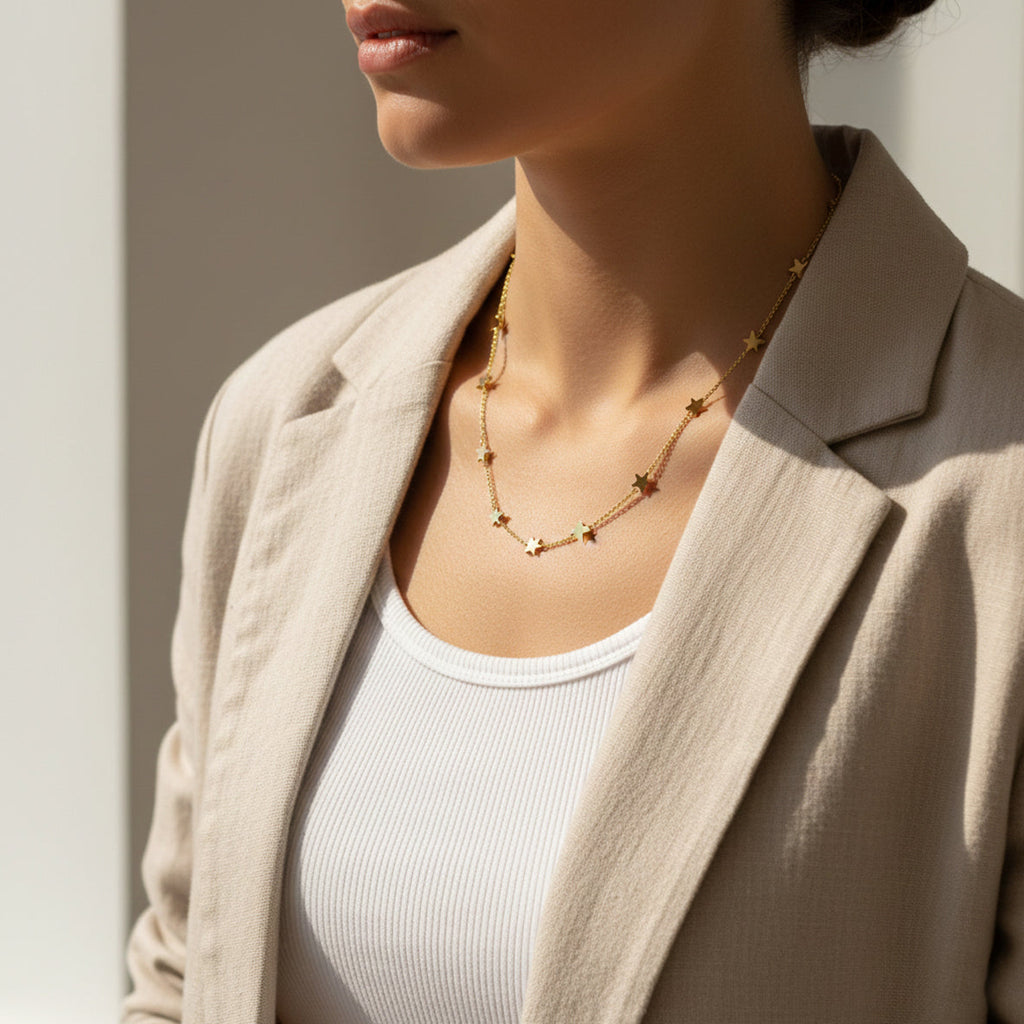 Anti Tarnish Golden Star Minimal Necklace for Women