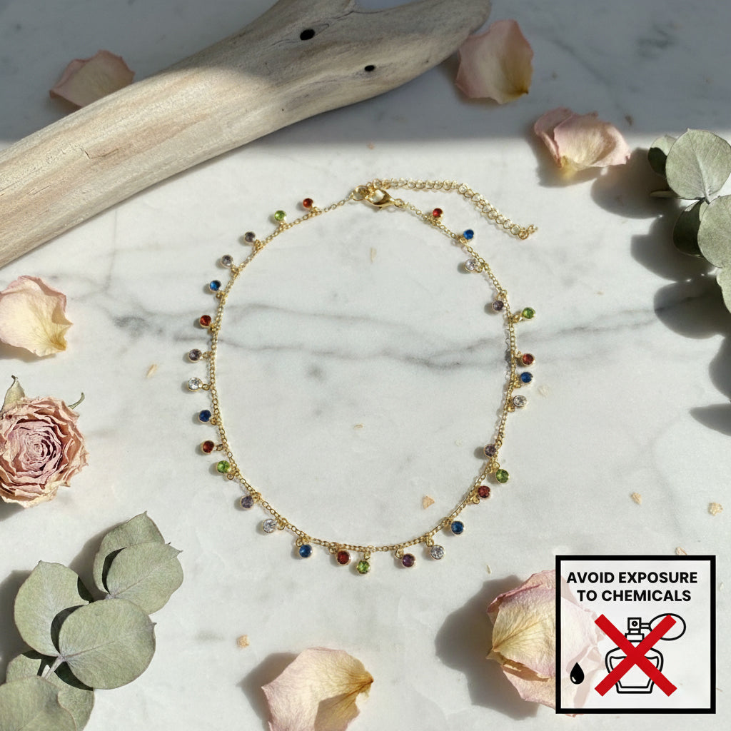 Saraura Multiple Stone Dangle Anti-Tarnish Chain Necklace