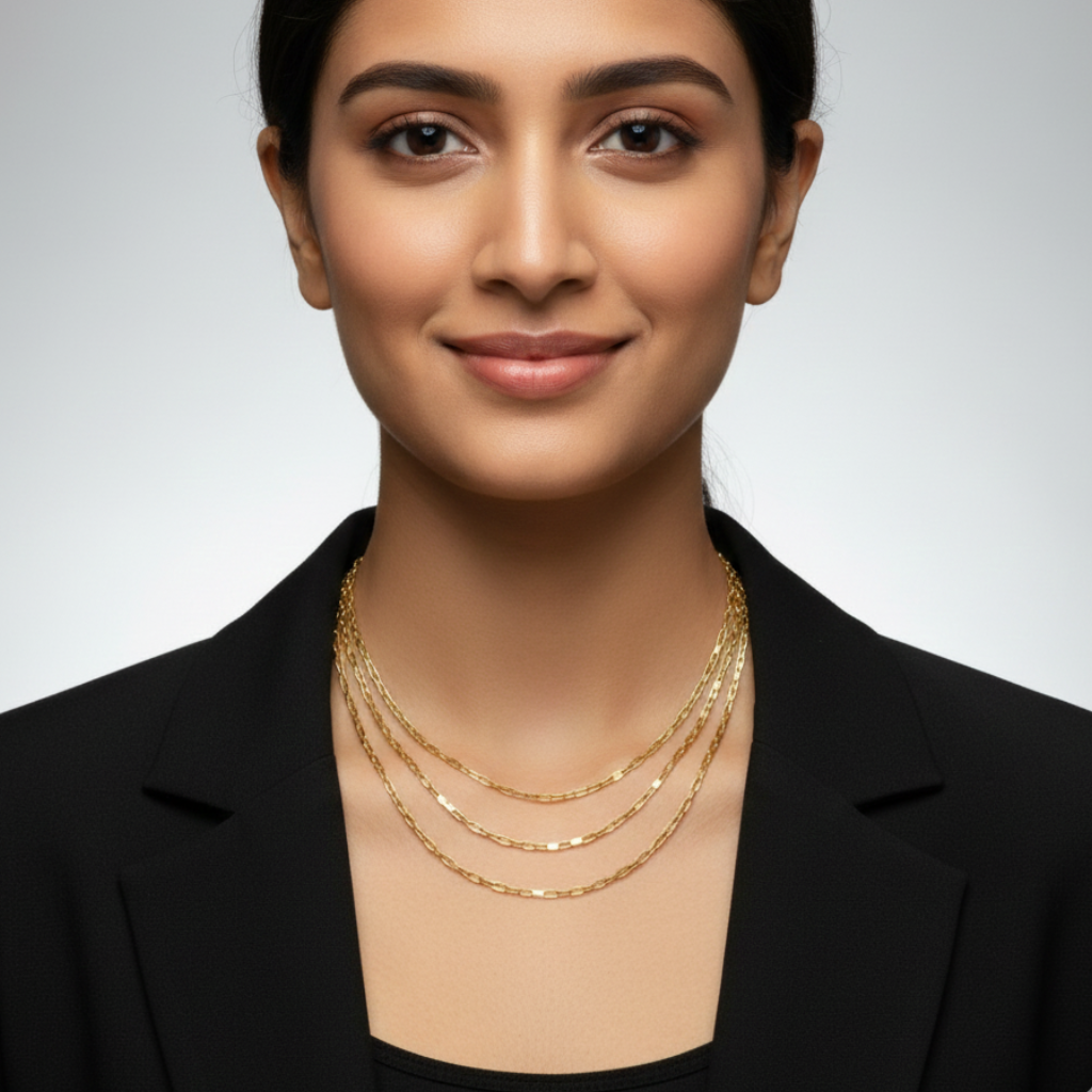 Anti Tarnish Golden Color Bold Minimal Box Chain Necklace for Women